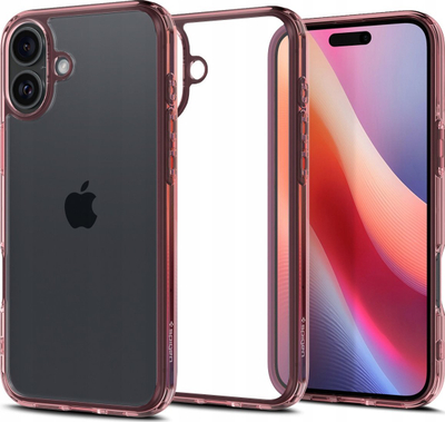 Mbrojtëse telefoni Spigen Ultra Hybrid për iPhone 16, transparente, me kënde të forcuara, rozë
