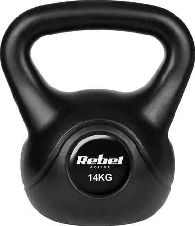 Kettlebell Rebel Active 14 kg, i veshur me PVC, me dorezë të rehathme, gri