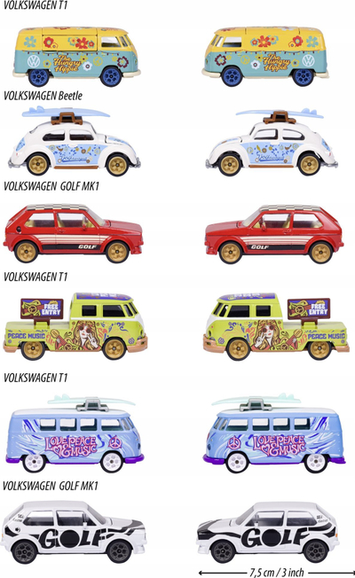 Set makinash lodër Majorette Volkswagen The Originals Deluxe, shkallë 1/64, 6 copë, shumëngjyrëshe