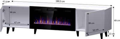 Komodë TV me oxhak elektrik Pafos EF, 180x42x49cm, MDF, e zezë mat