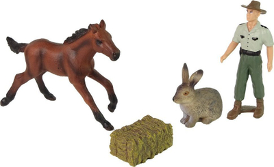 Set figurina ferma Lean Toys Farm Farmer, fermer, kalë, lepur, plastikë, shumëngjyrësh