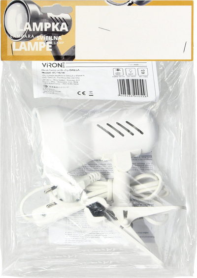 Lampë tavoline ViRONE Dalla, me kapëse, E27 40W, e bardhë