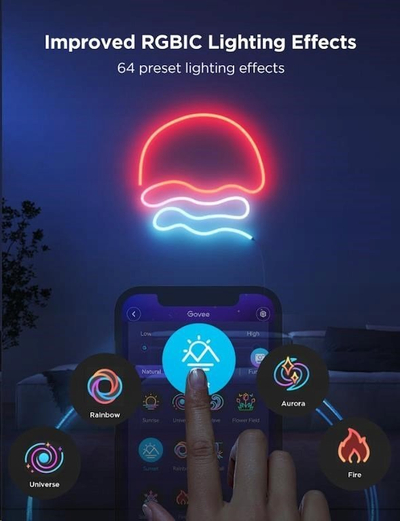 Shirit LED Govee Neon 2 MATTER, 3m, RGBIC, IP67, i bardhë