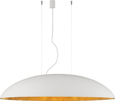 Lampë e varur Canoe V, 117cm, formë ovale, e bardhë me ari