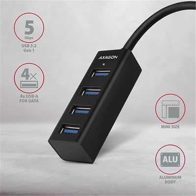 Mini Hub AXAGON USB-A 3.2 Gen1 - 4 porta USB-A, 5 Gbit/s, OTG, 20 cm, i zi