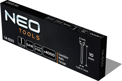 Goça për gozhdëzues pneumatik NEO Type 300F, 10 mm, çelik i galvanizuar, argjendtë