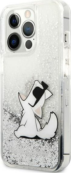 Футрола за телефон Karl Lagerfeld Liquid Glitter за iPhone 13 Pro Max, заштитна, проѕирна со сјај, сребрена