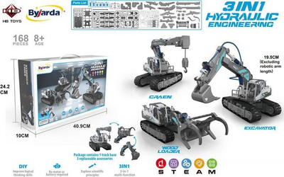 Set ndërtimi Erst-Holz 3in1 Construction Vehicles, sistem hidraulik, për fëmijë 8+