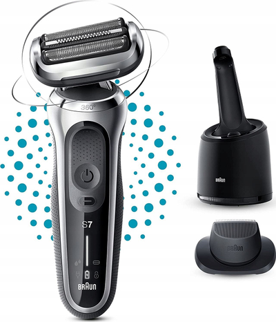 Aparat rroje elektrik Braun Series 7 71-S7200cc, me kokë 360°, me stacion pastrimi, ngjyrë e zezë me argjend