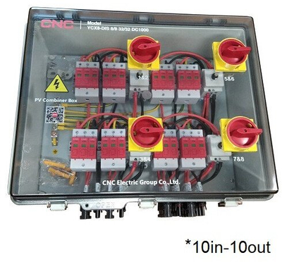 Kутија PV combiner CNC YCXB DIS 8 8, 10in 10out, 1000V DC, IP66, сиво проѕирна