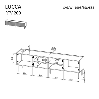 Kabinet TV Cama LUCCA 4D, 200cm, 4 dyer, cashmere