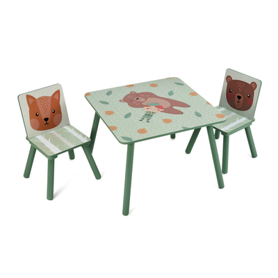 Set tavoline me 2 karrige U-Grow Green Forest, 60x60x44 cm, MDF dru pishe, shumëngjyrëshe