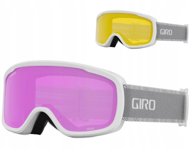Скијачки очила Giro Moxie, леќи килибар розова жолта, рамка бела сива