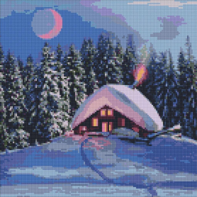 Set mozaik diamanti Ideyka Snow Covered Cottage, 40 x 40 cm, dimër, me kornizë