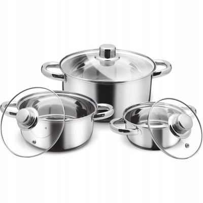 Set tenxhere çeliku Lamart LP1000, 6 copë, kapakë xhami, ngjyrë argjendtë