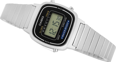 Orë digjitale Casio LA670WD-1, çelik inoksi, ekran i zi