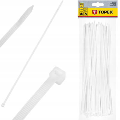 Kapëse kabllosh TOPEX 44E573, set 100 copë, 3.6x300mm, të bardha