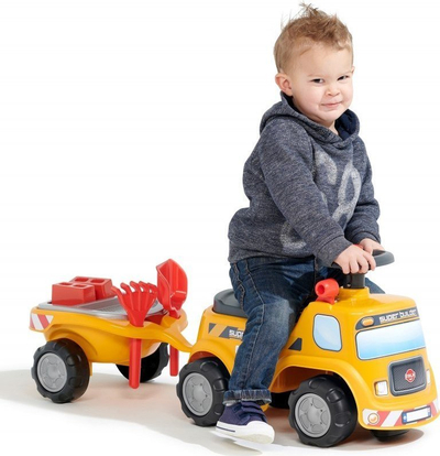 Kamion lodër me rimorkio Smoby Super Builder FA706C, ride on, me set rëre, i verdhë