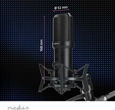 Mikrofon streaming Nedis, USB, me boom stand dhe pop filter, i zi