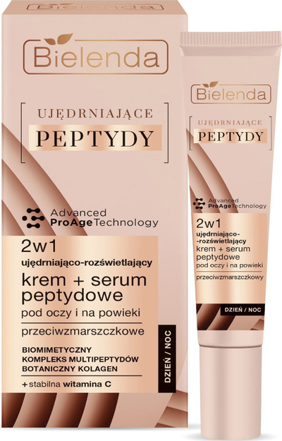 Krem dhe serum për sy Bielenda Firming Peptides 2n1, kundra rrudhave, ndriçues, 15ml
