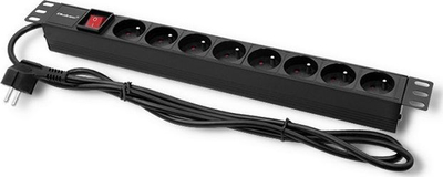 Listel RACK Qoltec 1U, 8x FRENCH, 16A, kabllo 2m, e zezë