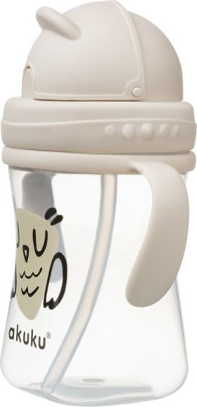 Gotë për fëmijë Akuku Cup Owl, 300ml, me pipëz fleksibël, transparente