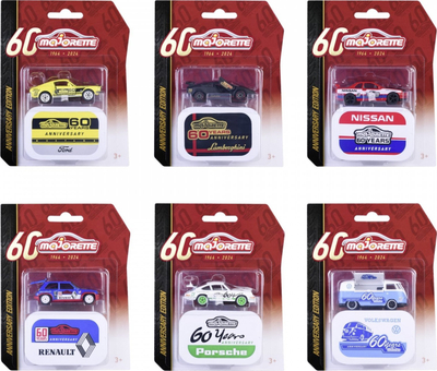 Set makina lodër Majorette Anniversary Edition Deluxe, 6 modele die-cast, 60 vjetor, shumëngjyrëshe