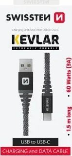 Kabllo USB Swissten Kevlar, USB A në USB C, 1.5m, antracit