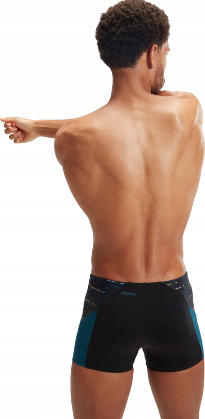 Rroba banje për burra Speedo Endurance+ Max Aquashort, prerje e ngushtë, i bëjnë ball klorit, të zeza me ngjyrë teal