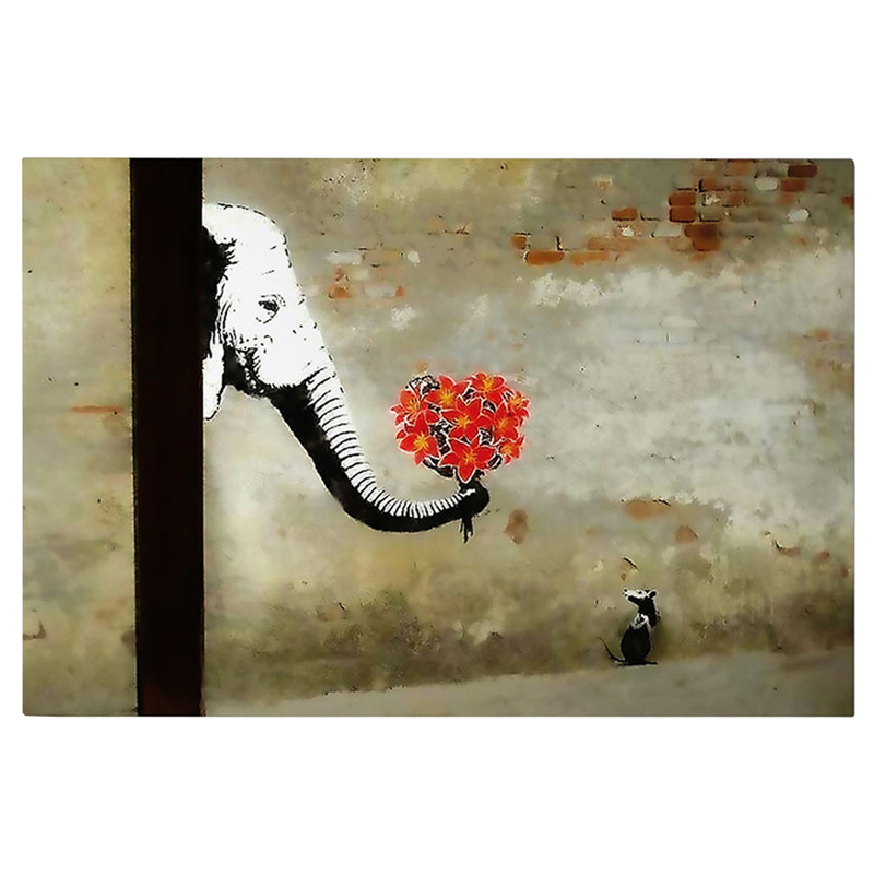 Pikturë kanavace HomeMarkt Gobi HM4825, 70x50cm, motiv elefant me lule, shumëngjyrëshe