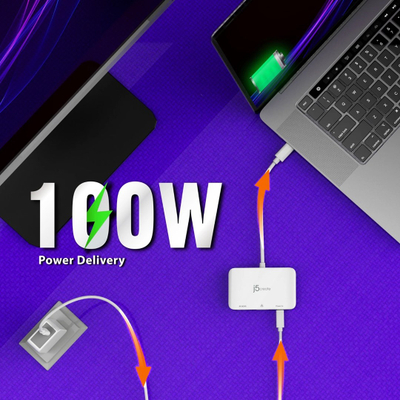 Адаптер USB C J5create JCA351 N, HDMI 4K, Етернет, Power Delivery, бел