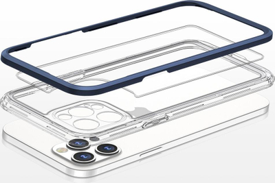 Këllëf telefoni Hurtel Clear 3in1 për iPhone 12 Pro, xhel transparent, kornizë blu