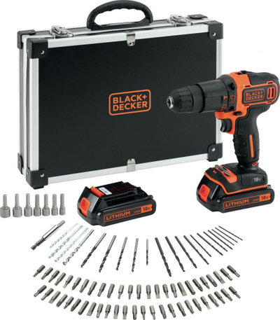 Set makinë shpuese me aksesorë Black & Decker BDCHD18, e zezë