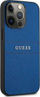 Futrollë telefoni Guess Saffiano Metal Logo Stripes, për iPhone 13 Pro 6.1", TPU dhe lëkurë sintetike, blu