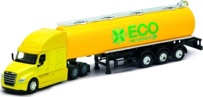 Lodër kamion Freightliner Cascadia Welly, model cisternë, shkallë 1:64, i verdhë
