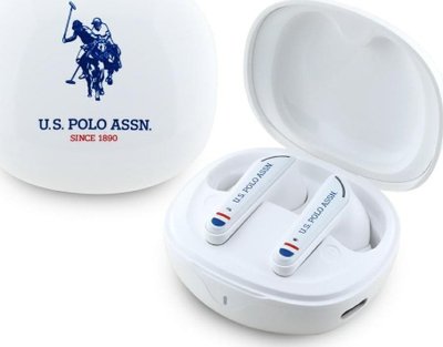 Безжични слушалки US Polo DH Logo, Bluetooth 5.4, со кутија за полнење, бели