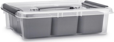 Set kuti organizuese Plast Team Pro Box 2785, 8L, 6 ndarje mrena, transparente me gri