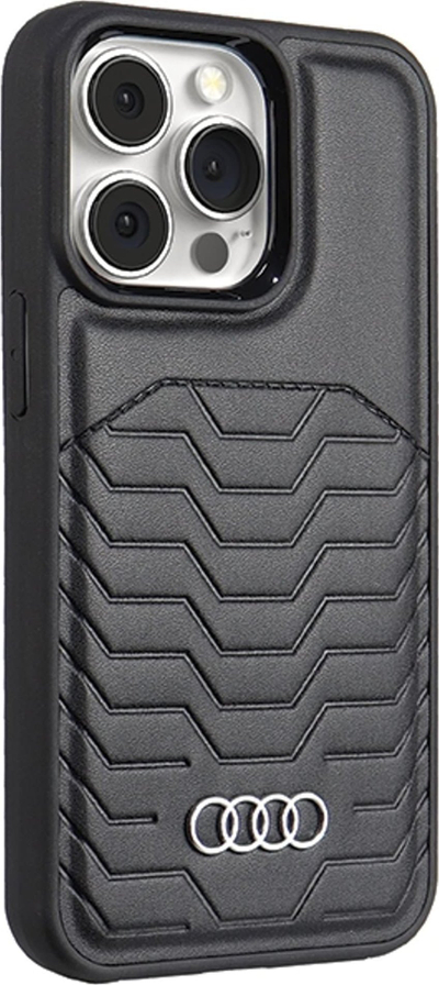 Mbulesë telefoni Audi, për iPhone 13 Pro Max 6.7", MagSafe, lëkurë sintetike, e zezë