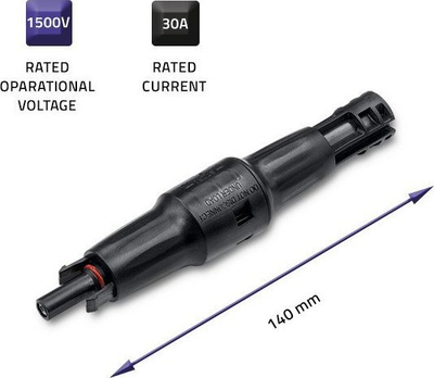 Konektor diellor Qoltec MC4 me siguresë, 1500V, 30A, i zi