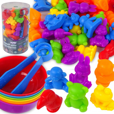 Set edukativ Woopie Animals, për numra dhe ngjyra, me tasa dhe pinceta, shumëngjyrësh