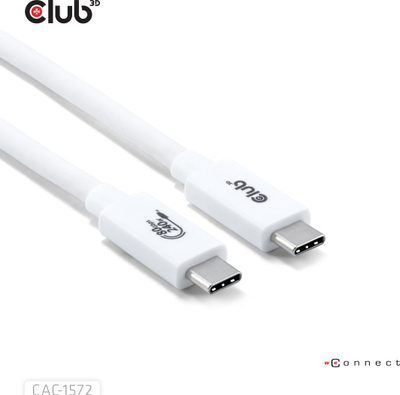 Kabllo USB-C Club3D CAC-1572, Thunderbolt 5, 1.2 m, 80Gbps, 240W, e bardhë