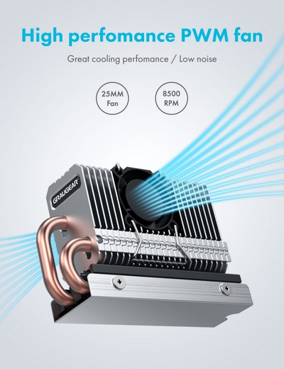 Ftohës SSD GRAUGEAR G-M2HP04-F për M.2 NVMe, heat pipe, ventilator PWM