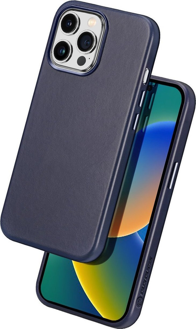 Маска за телефон DUXDUCIS Naples MagSafe, за iPhone 14 Pro Max, природна кожа, сина