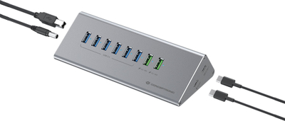 Hub USB Conceptronic HUBBIES18G, 10 në 1, 60W, USB 3.0, gri