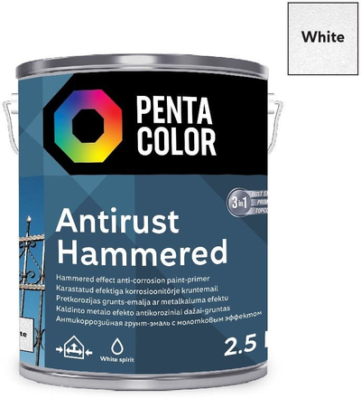 Bojë antikorrozive Pentacolor Pentac Hammered, 2.5L, për metal, e bardhë