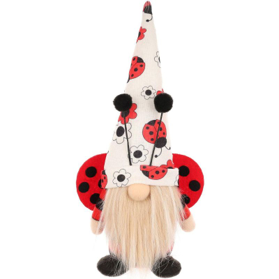 Figurinë dekorative Saska Gift and Decor Gnome Ladybug, 24cm, pranverë Pashkë, e kuqe e bardhë