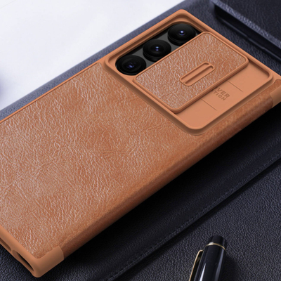 Futrollë Nillkin Qin Book Pro për Samsung Galaxy S23 Ultra, me kapak që rrëshqet te kamera, lëkurë PU, e zezë