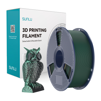 Filament 3D SUNLU SILK PLA+, 1.75mm, 1kg, dual ngjyra e zezë jeshile