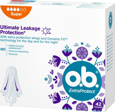 Tampona higjienikë O.B. ExtraProtect Super, mbrojtje e fortë, 42 copë