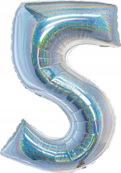 Balon folie Beauty &amp; Charm, numri 5, 76 cm, argjendt holografik